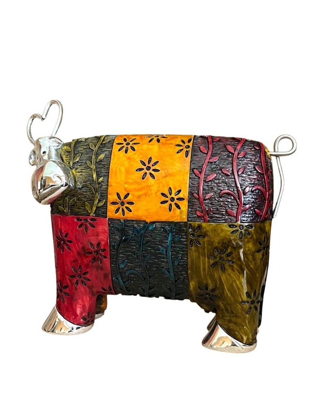 Uttermost Colorful Cow Decorative Metal Resin Accent Figurine Multi-Color Silver